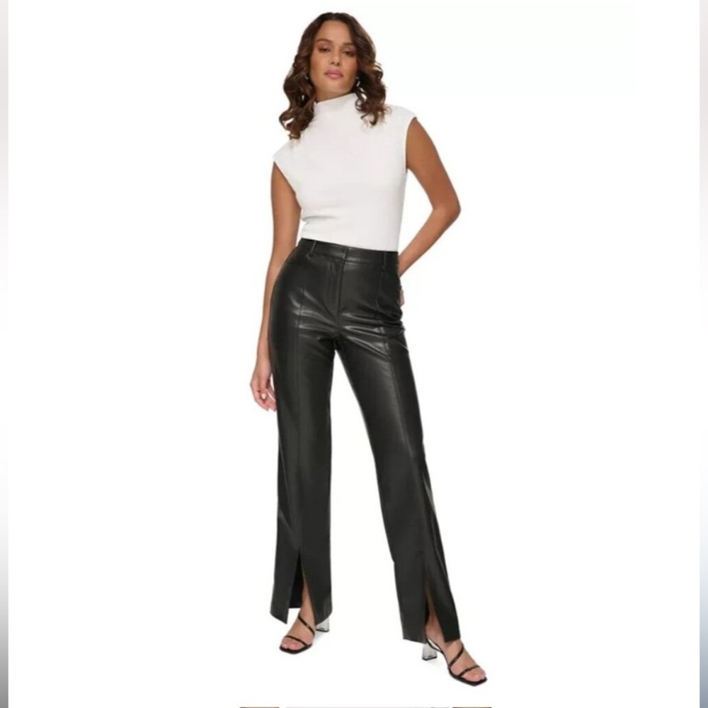 Calvin Klein Black Wide Leg Leather Pants